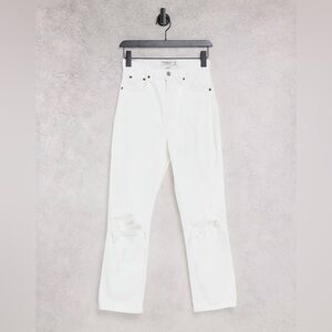 Abercrombie & Fitch Ankle Straight High Rise White Distressed Jeans Size 00s